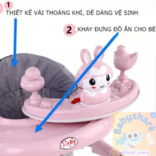 Xe tròn tập đi đa năng gấp gọn, thiết kế thông minh, kiêm bàn ăn, ...