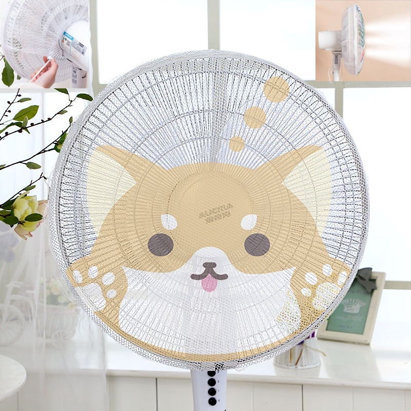 Lưới bọc quạt họa tiết hoạt hình có dây rút phía sau chống bụi bẩn...