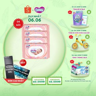 Bộ 4 gói Khăn ướt Bobby Care hương thơm nhẹ nhàng 100 tờ/gói (Hồng... Bộ 4 gói Khăn ướt Bobby Care hương thơm nhẹ nhàng 100 tờ/gói (Hồng...