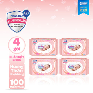 Bộ 4 gói Khăn ướt Bobby Care hương thơm nhẹ nhàng 100 tờ/gói (Hồng... Bộ 4 gói Khăn ướt Bobby Care hương thơm nhẹ nhàng 100 tờ/gói (Hồng...
