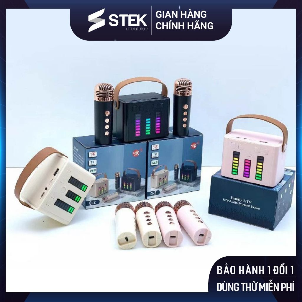 Loa Karaoke Mini, Loa hát không dây kèm 2 micro led rgb nháy theo ...