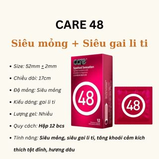 Bao cao su có gai Care 48 Nipis nhiều gel, siêu mỏng, hương dâu, h...