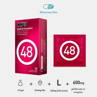 Bao cao su có gai Care 48 Nipis nhiều gel, siêu mỏng, hương dâu, h...