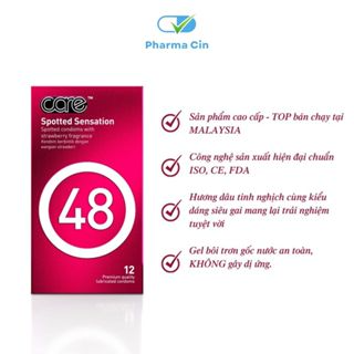 Bao cao su có gai Care 48 Nipis nhiều gel, siêu mỏng, hương dâu, h...