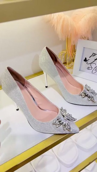 [Giày Chính Hãng] Giày Cao Gót Mũi Nhọn Đính Đá Pha Lê,Giày Cao Gó...