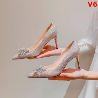 [Giày Chính Hãng] Giày Cao Gót Mũi Nhọn Đính Đá Pha Lê,Giày Cao Gó...