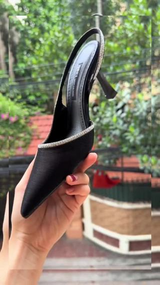 Giày Cao Gót Hậu 7P Mũi Nhọn Viền Đá Lấp Lánh Siêu Xinh Cho Các Nà...