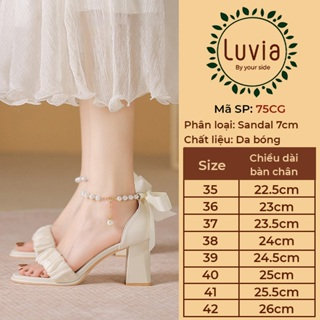 Giày cao gót nữ đế vuông thắt nơ 7 phân quai ngọc thời trang Luvia...