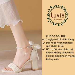Giày cao gót nữ đế vuông thắt nơ 7 phân quai ngọc thời trang Luvia...