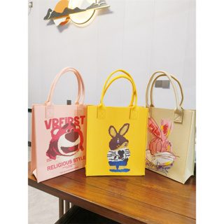 Túi tote nữ đựng đồ đi học chất nỉ họa tiết hoạt hình gấu hồng siê...