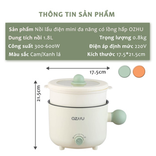 Nồi Lẩu Điện Mini, Nấu Mì 2 Tầng Kèm Giá Hấp Đa Năng, Nướng, Luộc,...