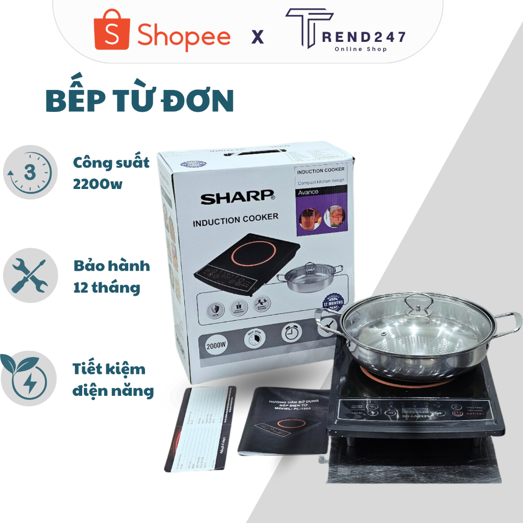 Bếp điện từ đơn Sharp PL1969 công suất 2000W tặng kèm nồi inox - B...