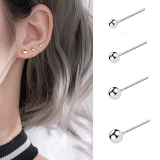 Bông Tai Mạ Bạc 925 Hình Tròn Nhỏ Bằng Thép Không Gỉ Phong Cách Cổ...