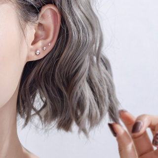 Bông Tai Mạ Bạc 925 Hình Tròn Nhỏ Bằng Thép Không Gỉ Phong Cách Cổ...