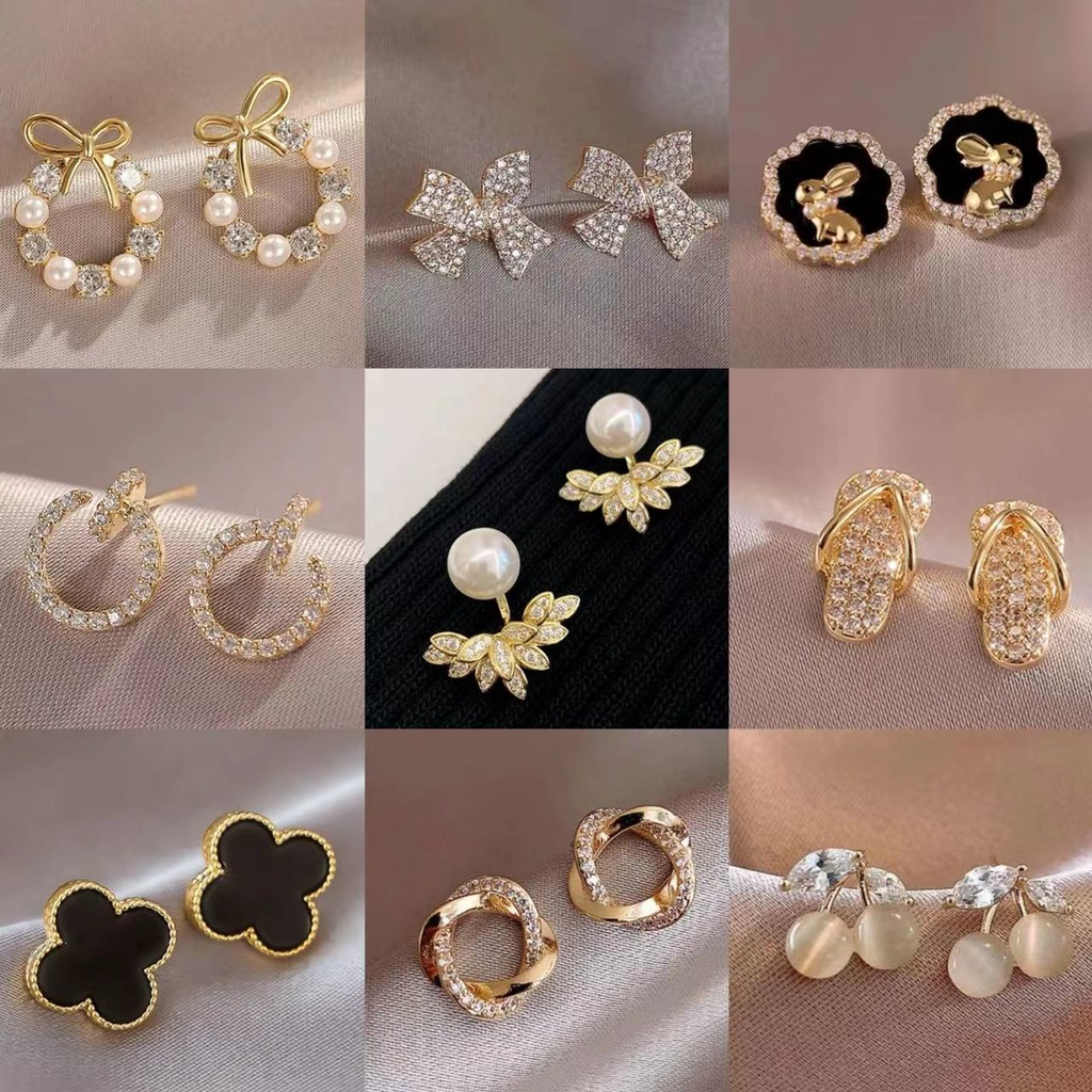 Khuyên Tai Hàn Quốc Nhỏ Đính Hạt Ngọc Trai Tinh Tế Mới...