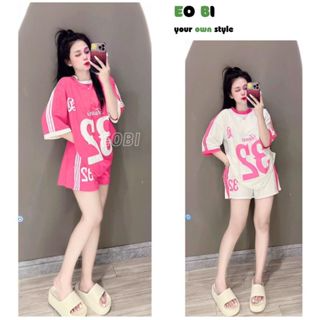 Đồ bộ đùi thể thao nữ, set đồ bộ áo thun phông rộng in nỗi số 32 c...