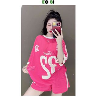 Đồ bộ đùi thể thao nữ, set đồ bộ áo thun phông rộng in nỗi số 32 c...