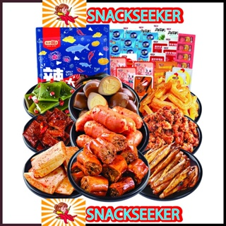 Tổng hợp các loại đồ ăn vặt cay thơm xúc xích ăn liền, đùi vịt, ch...