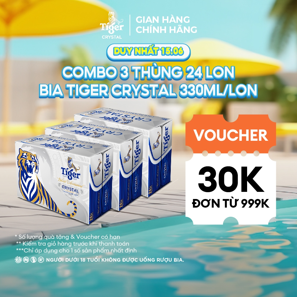 Nồng độ cồn 4.6% - Combo 3 Thùng 24 lon bia Tiger Crystal 330ml/lo...
