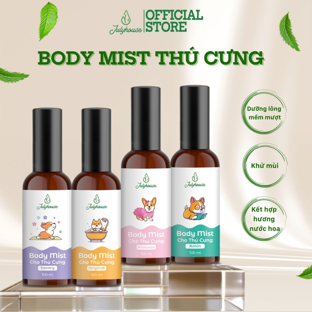 Bodymist xịt thơm khử mùi cho chó mèo JULYHOUSE 20ml/100ml dưỡng d...