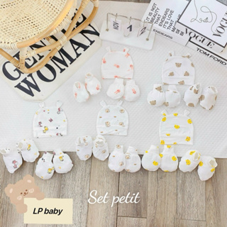 Sét Mũ Kèm Bao Tay Bao Chân HỌA TIẾT 5 MÓN Chất Pettit Tông Nền Tr...