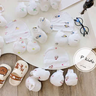 Sét Mũ Kèm Bao Tay Bao Chân HỌA TIẾT 5 MÓN Chất Pettit Tông Nền Tr...