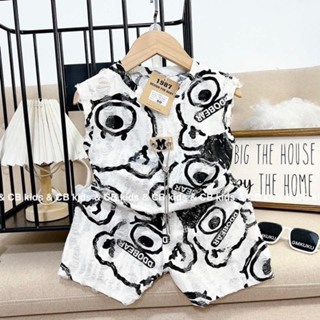 BỘ BA LỖ COTTON XƯỚC GẤU ĐÍNH TAG XÍCH PHONG CÁCH CHO BÉ 8-18KG...