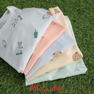 [A144 - Mềm, Mát] Bộ Cộc Tay Thun Lạnh Ava Cổ Tròn, Cúc Vai, Nền M...