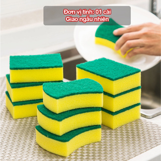 Miếng rửa chén bát 2 mặt xanh vàng cọ rửa xoong...