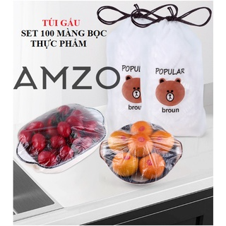 COMBO màng bọc thực phẩm PE túi gấu có chun bọc đồ ăn co giãn AMZO...
