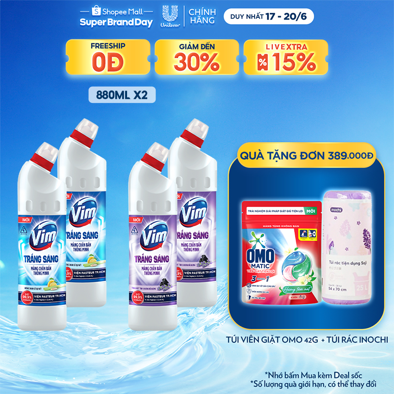 Combo 2 Gel Tẩy Rửa Vim Trắng Sáng 870ml/Chai... Combo 2 Gel Tẩy Rửa Vim Trắng Sáng 870ml/Chai...