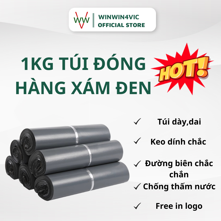 [1Kg] Túi Màu Xám Đen Tiết Kiệm, Túi Đóng Hàng Niêm Phong Chống Nư...