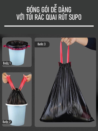 Túi đựng rác có quai rút tiện lợi SUPO MART kích thước 45x50 cm tú...