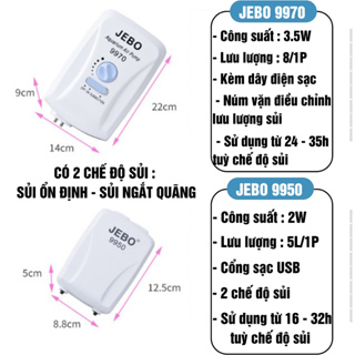 Máy Sủi Oxy Tích Điện Siêu Êm JEBO 9970/ 9950 - Sủi Oxy Bể Cá 2 Vò...