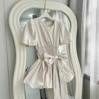 k Đầm chun nơ tay phồng hàng quảng châu loại1 Đầm thiết kế cộc tay...