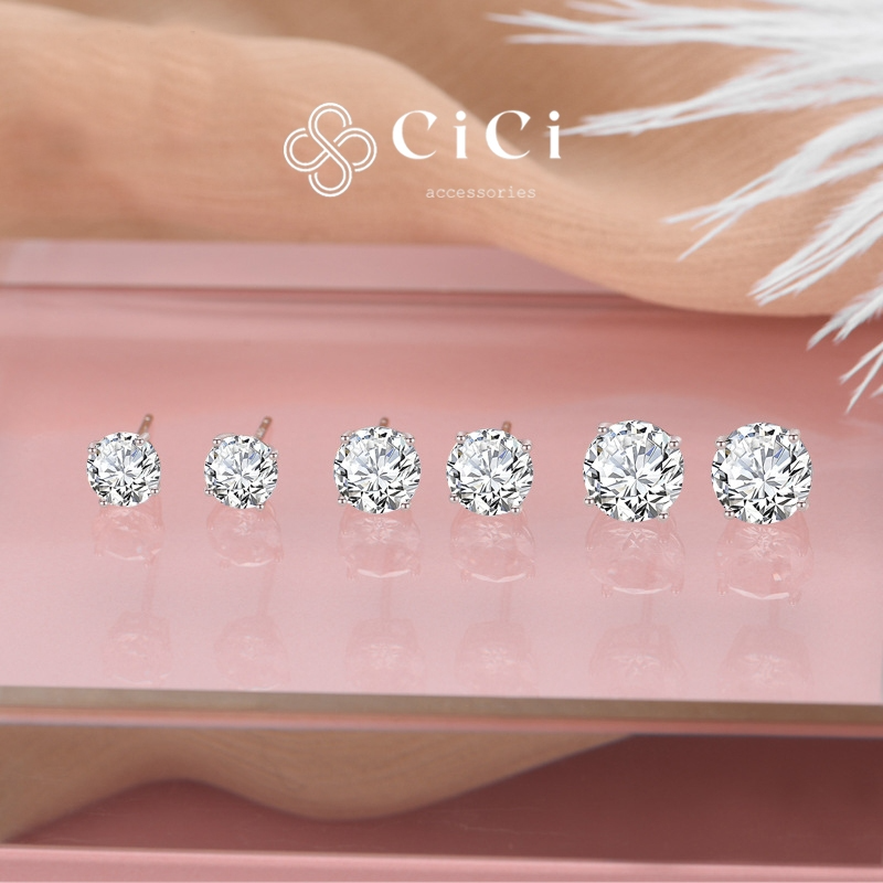 Khuyên tai đính đá nam nữ chuôi bạc 925 phụ kiện trang sức bông ta...