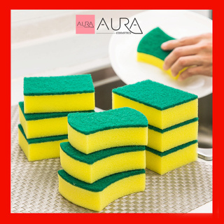 Miếng rửa chén bát 2 mặt xanh vàng cọ rửa xoong...