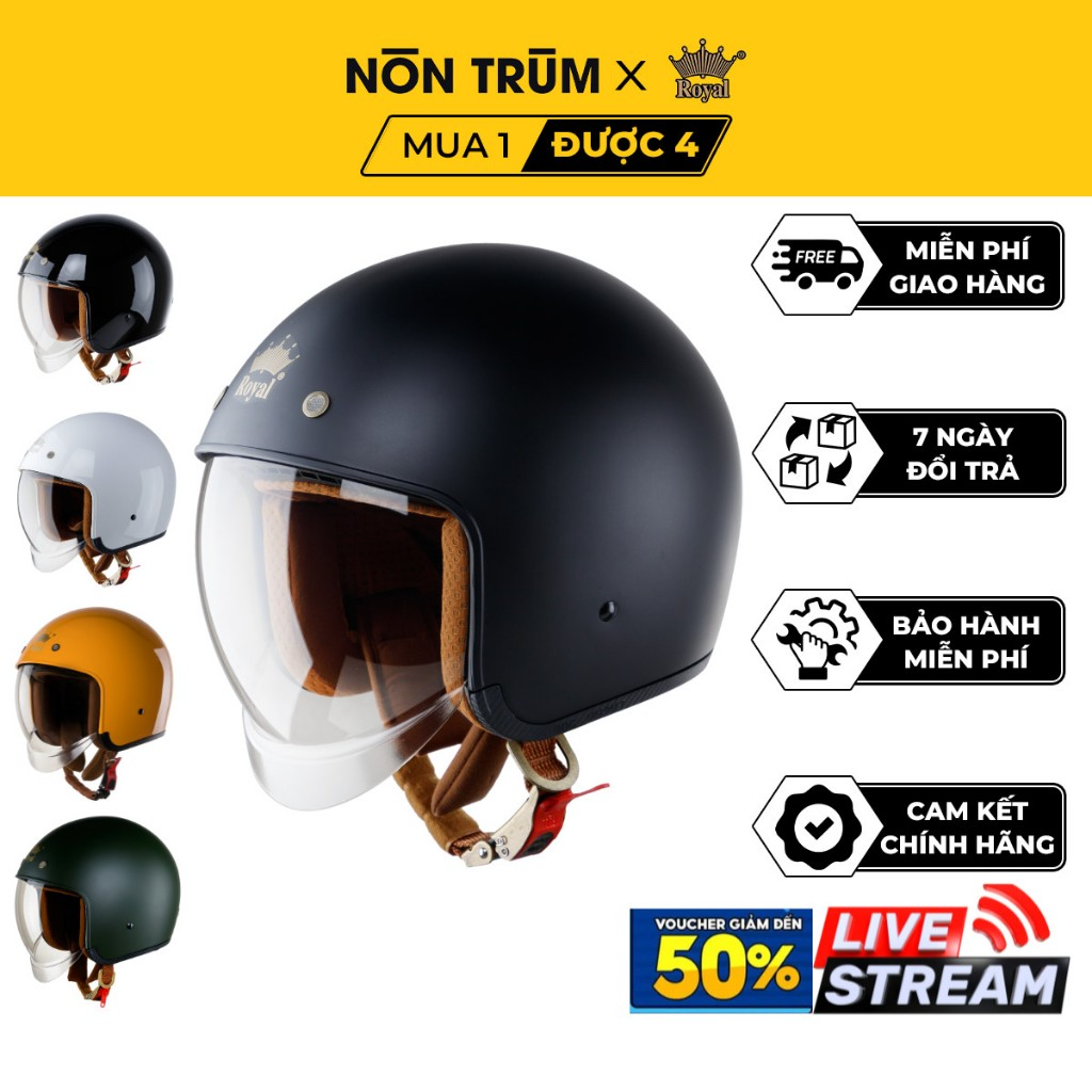 Mũ bảo hiểm 3/4 Royal M139 kính âm chính hãng bảo hành 12 tháng...