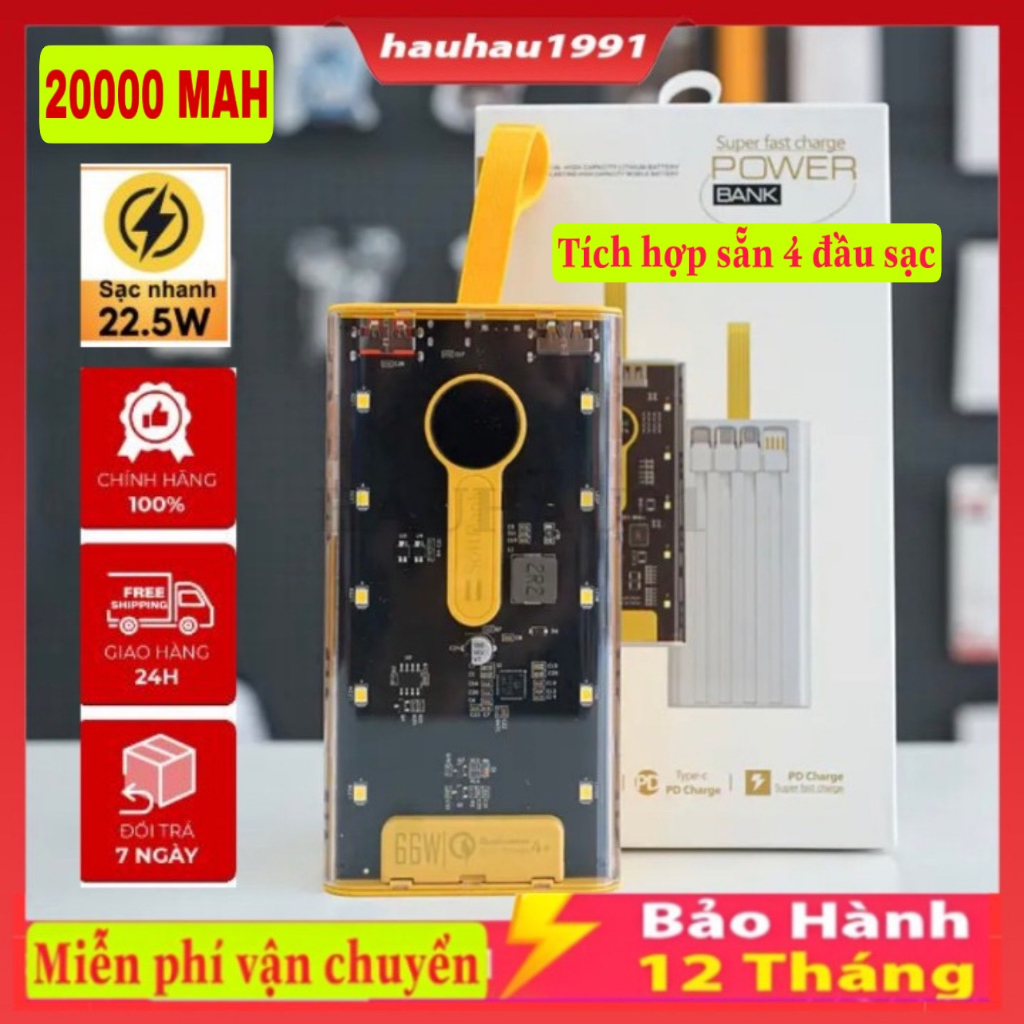 Sạc Dự Phòng Trong Suốt 20000mAh Với Cổng Sạc Nhanh 22.5w và PD 20...