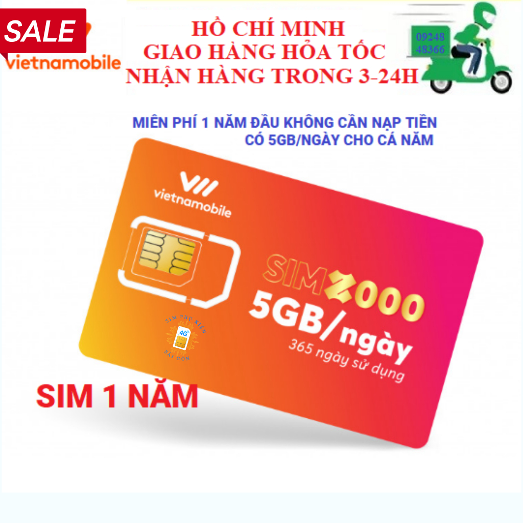 Sim data 4G vào mạng 1 năm, có sẵn 12 tháng không cần nạp tiền 5GB...