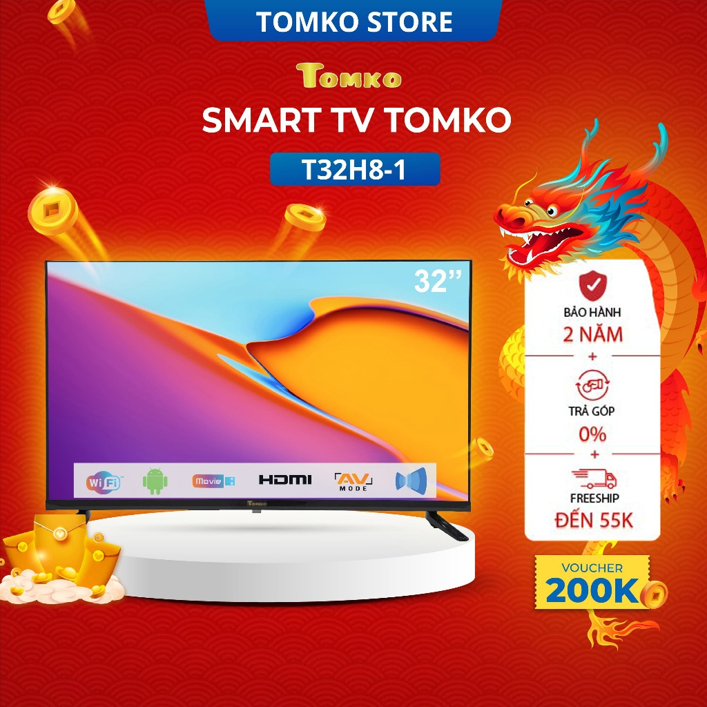 Smart HD Tivi TOMKO 32 inch, chính hãng TOMKO, bảo hành đến 24 thá...