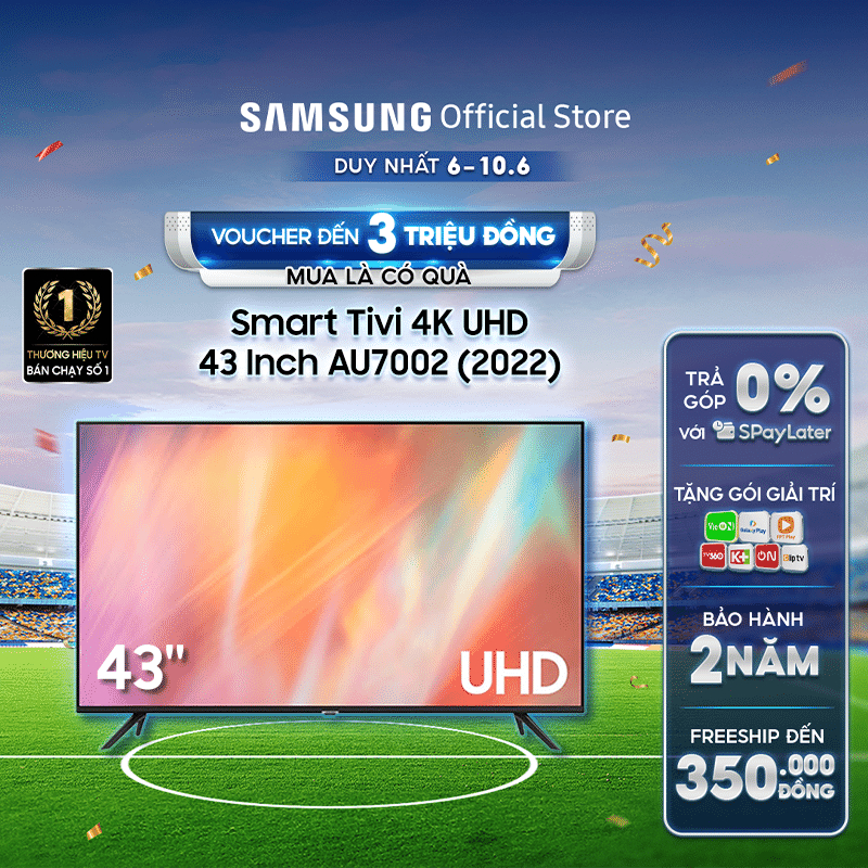 Smart Tivi Samsung 4K UHD 43 Inch UA43AU7002KXXV - Miễn phí lắp đặ...