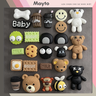 Sticker, Charm 3D chủ đề cafe DIY Mayto nhựa cứng gắn Dép Cross, D...
