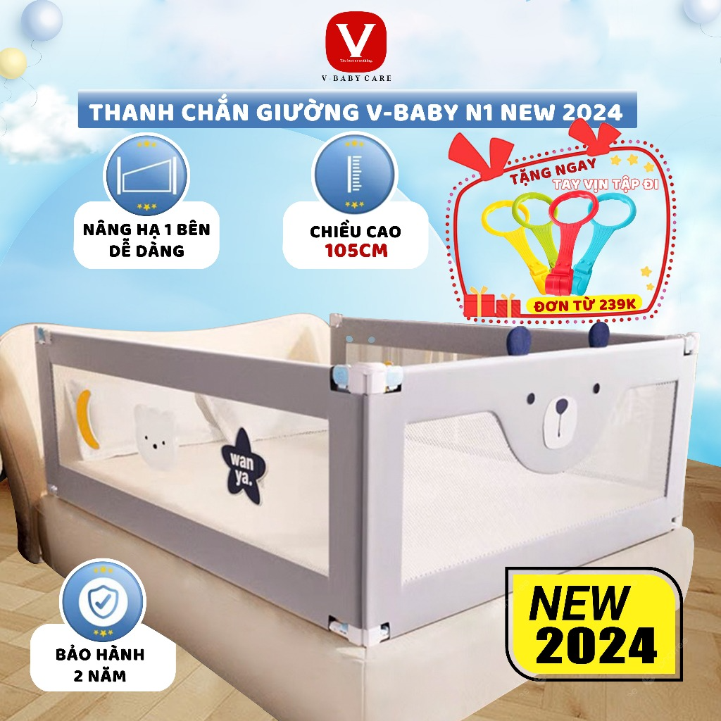 Thanh Chắn Giường V-Baby 2024 Nâng Hạ 1  2 Bên N1, N1S  N002 - 1 T...