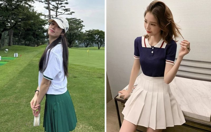 8 Áo polo phối chân váy ngắn xếp ly