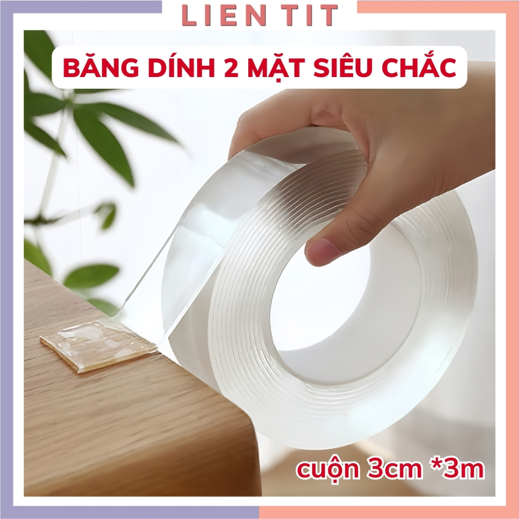 Băng Dính 2 Mặt Siêu Dính Băng Keo Nano Trong Suốt 3cm3m Dán Tường...