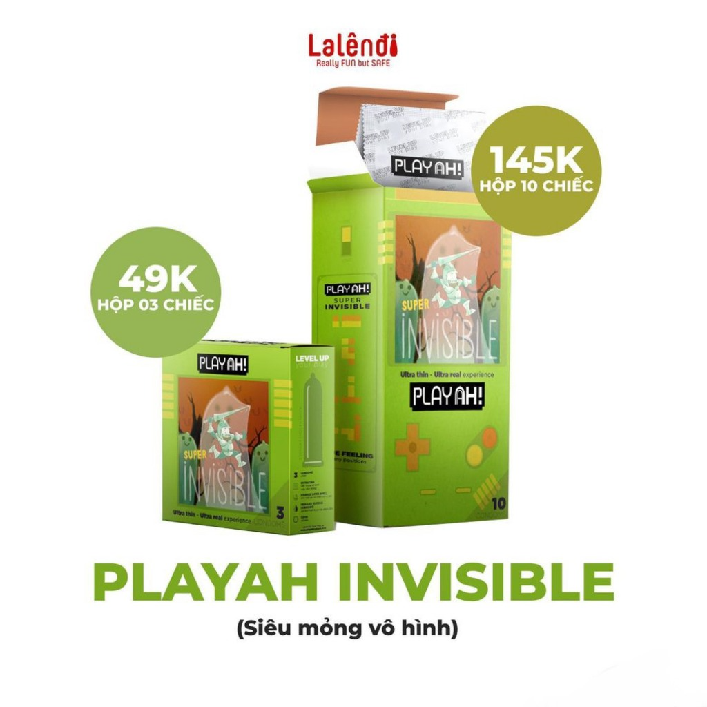 Bao Cao Su PLAYAH Super Invisible Siêu Mỏng Size 52mm Hộp 10c, Hộp...