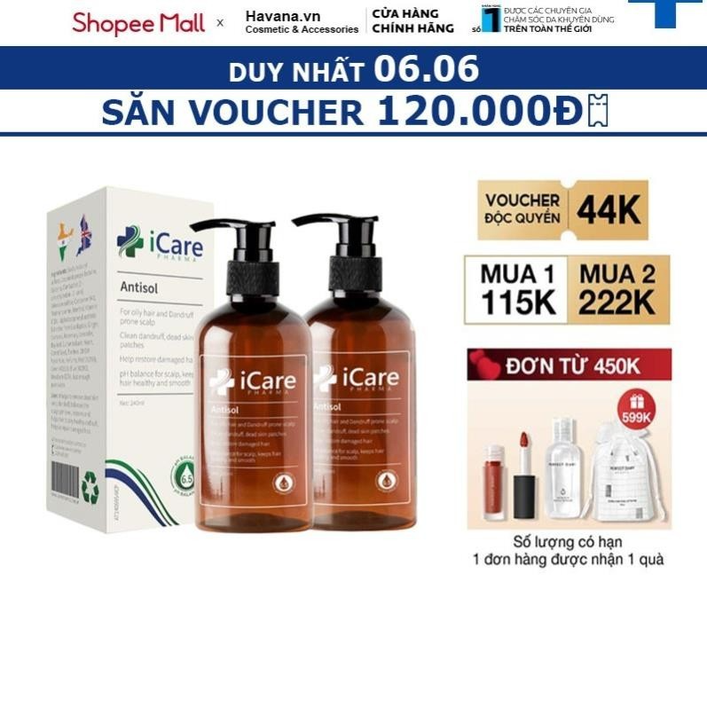Dầu Gội Antisol Icare Pharma Dược Liệu Ph 6.5 Làm Sạch Gàu, Giảm N...