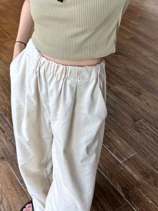 Quần ống rộng vải linen form xuông may dập ly, quần ống suông nữ l...