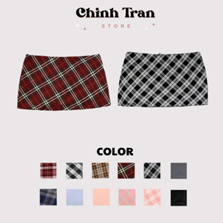 [Hình thật + Sẵn ] Chân váy cạp trễ Y2k, Caro trơn nhiều màu ôm dá...